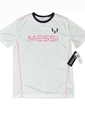 Messi White Pink Athletic Quick Dry Short Sleeve Tee Shirt NWT Large 14/16 Loose
